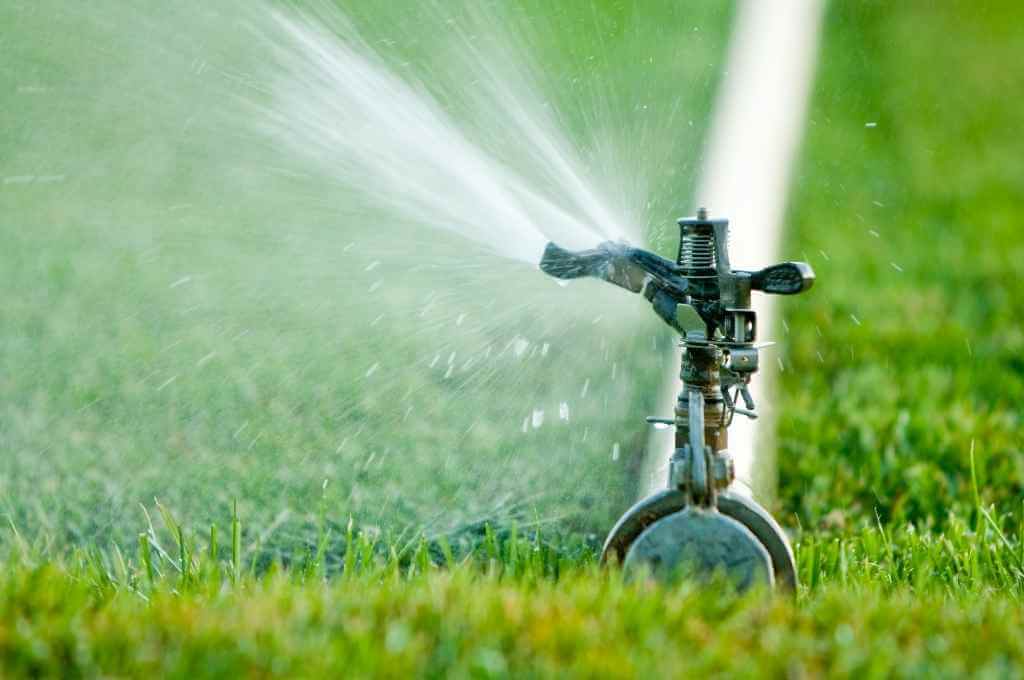 Impact Sprinkler Irrigating Lawn